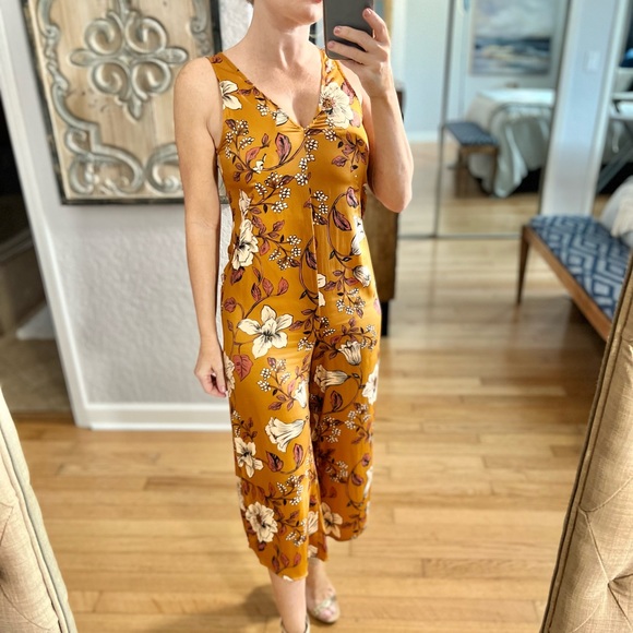 Saltwater Luxe Pants - NWT Saltwater Luxe Mustard Yellow Floral Crop Jumpsuit